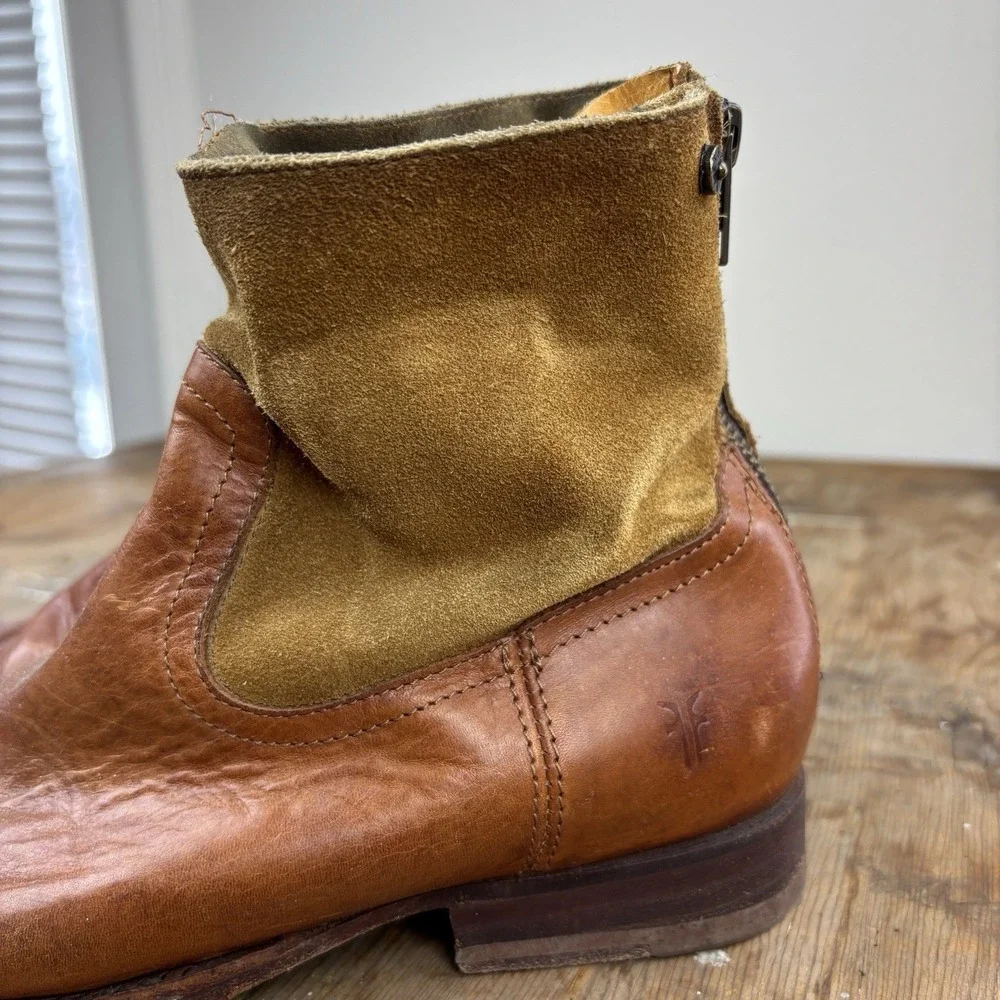 Frye Jamie Ankle Boots Women's 7.5B Brown Leather Suede Zipper Moto Western